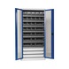 Wing door cabinet, depth 500&nbsp;mm With doors with viewing window and W-SLB system storage boxes size 3 and 4 - WNGDRCAB-WNDW-SLB-FB520S-BOX-RAL5010 - 1