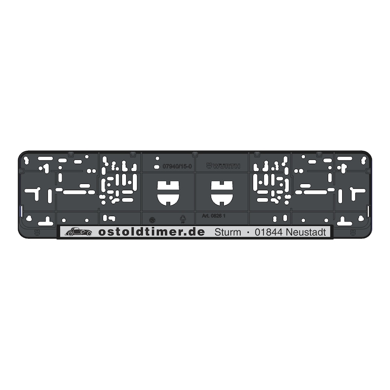 Complete printed Classic number plate holder - NPH-COMPL-PLT/STR-SILV-NEG-CLASSIC-520MM