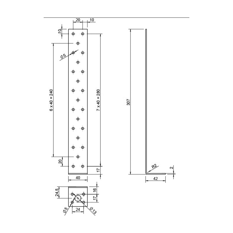 Anclaje de acero plano para hormigón - DDU-ANCLAJE HORMIGON-40X40X300X2,0