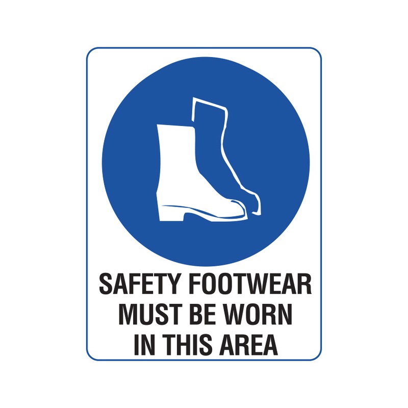 Mandatory sign "Use foot protection" - MANTRYSIGN-(SAFEBOOTMUSTBEWORN)-450X300