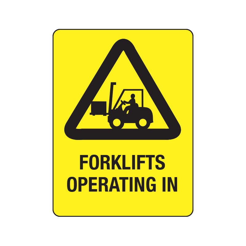 Forklift trucks (with text) - WARNSIGN-(FORKLIFTS OPERATING)-450X300