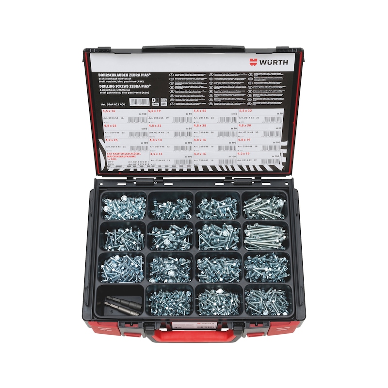 pias<SUP>®</SUP> drilling screws, hexagon head with collar assortment 1127 pieces in system case 4.4.1. - DRLSCR-SYSKO-HEX-FLG-(A3K)-1127PCS