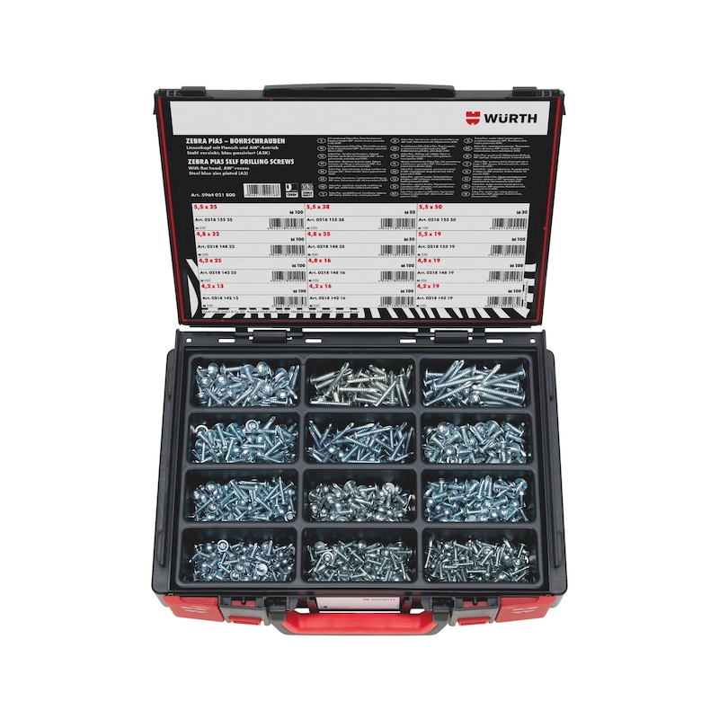 pias<SUP>®</SUP> drilling screws, pan head with collar, assortment 1032 pieces in system case 4.4.1. WN 218 - 1