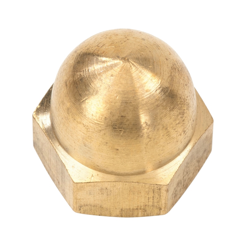 Hexagonal cap nut, high profile DIN 1587, brass, plain - 1