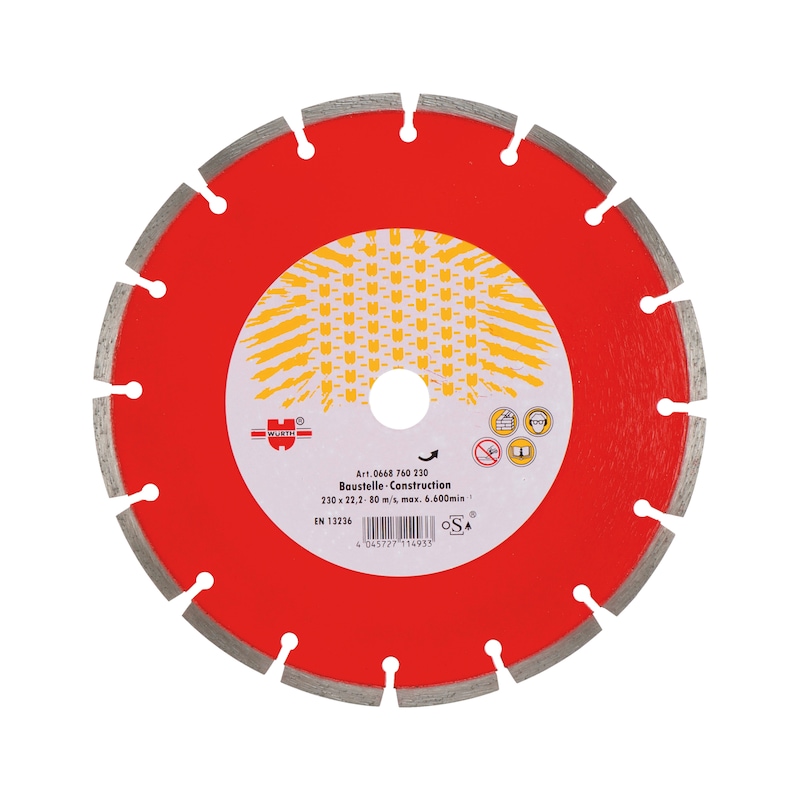 Diamond cutting disc for construction sites