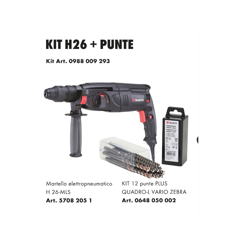 Kit martello elettropneumatico H26-MLS  con punte plus quadro- l vario - KIT-H26-MLS-12-PUNTE-QUADRO-L-VARIO