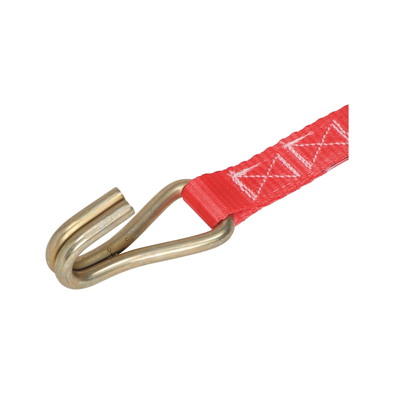 Ratchet lashing belt with double pointed hook