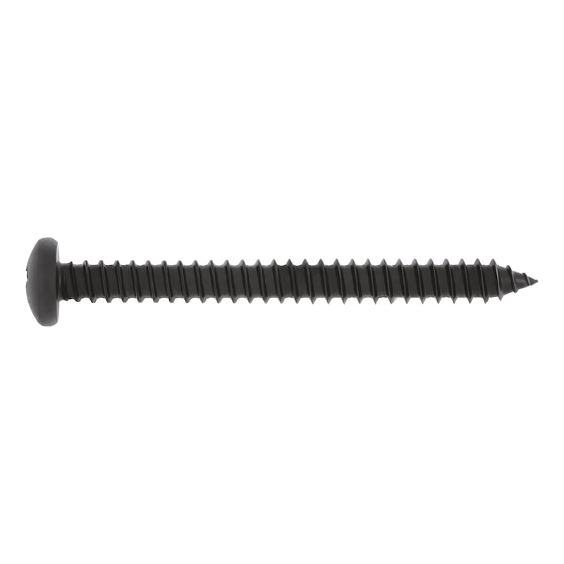Pan head tapping screw, C shape with H recessed head DIN 7981, steel, zinc-plated black (A2S), shape C, with tip - 1