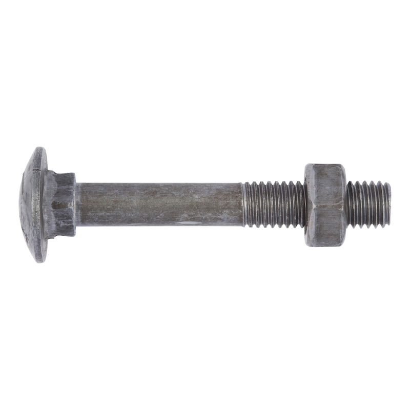 Round head screw with square neck and nut DIN 603, steel 4.8, plain, with nut - 1