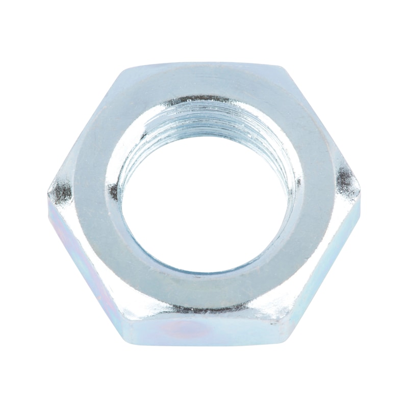 Kontramøtrik, lav profil med fingevind ISO 8675, stål 4, forzinket, gulkromateret (A2C) - 1