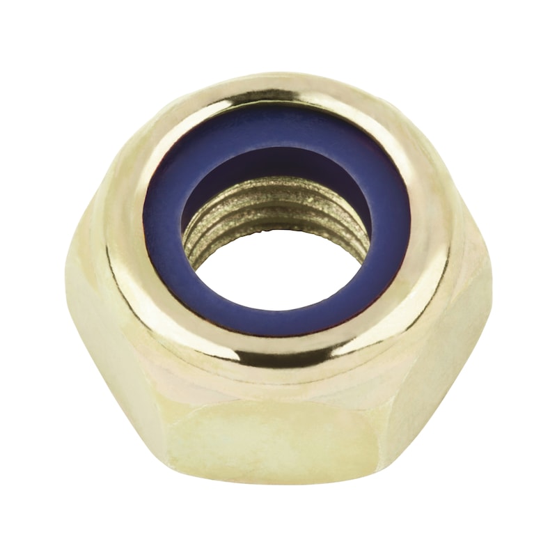 Hexagon nut, low profile, with clamping piece (non-metal insert) DIN 985, steel I8I, zinc-plated, yellow chromated (A2C/A3C) - 1