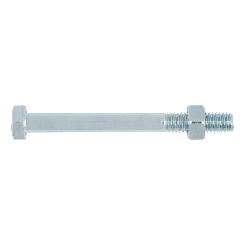 Hexagonal bolt with shank DIN 601/ISO 4016, steel 4.8, zinc-plated, blue passivated (A2K), with nut - 1