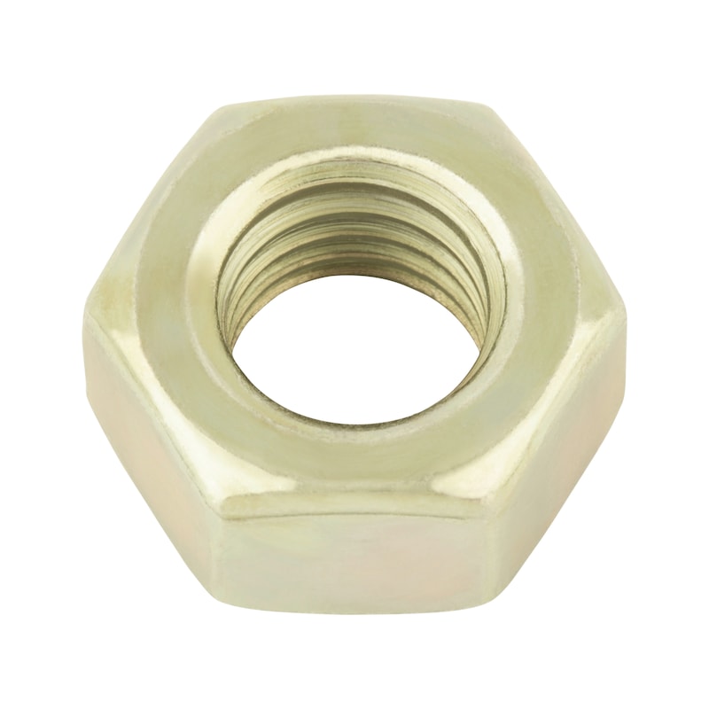 Hexagonal nut with reduced width across flats DIN 934, steel I8I, zinc-plated, yellow chromated (A2C) - 1