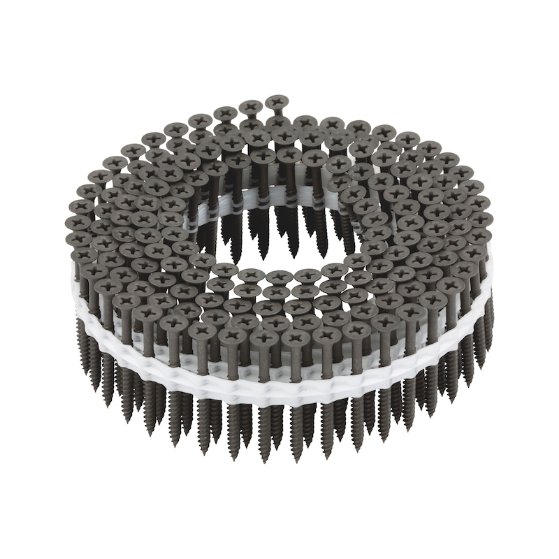 Dry wall screw with double thread, belt-linked - 1