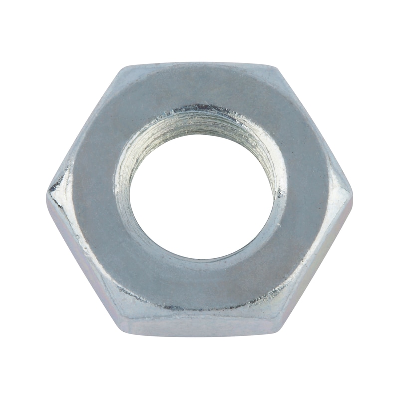 Sekskantmøtrik, lav profil ISO 4035, stål 04, forzinket, blåpassiveret (FZB) - 1