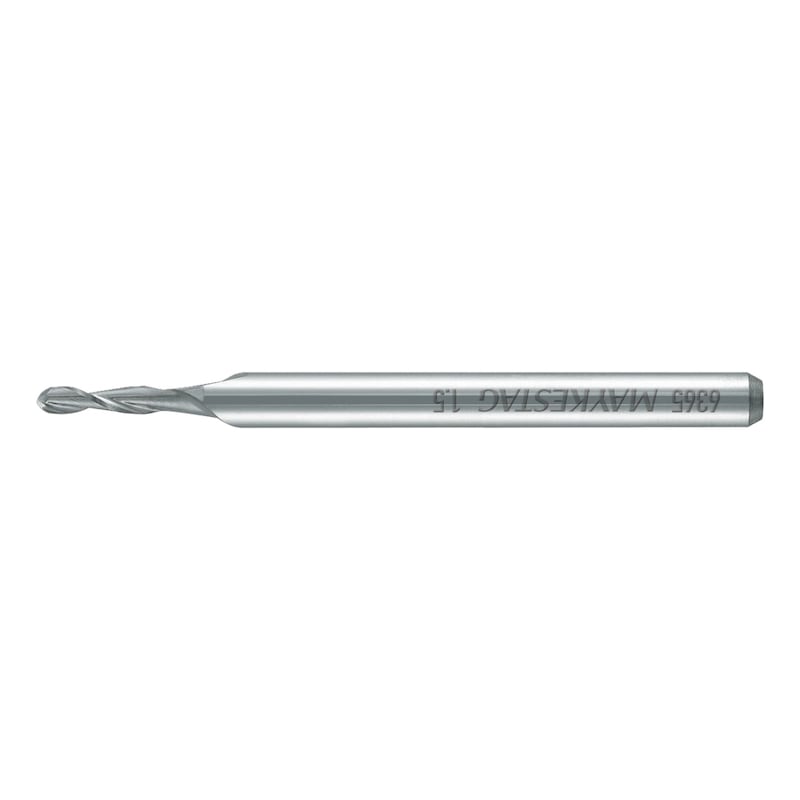 Solid carbide mini ball nose end mill, short, twin blade with reinforced shank - 1