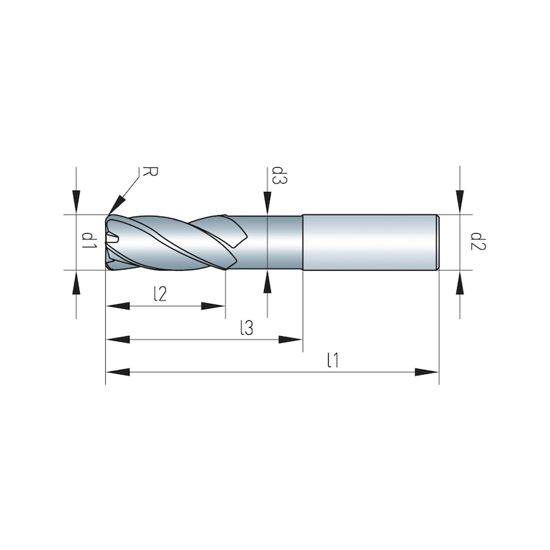 SC Speedcut inox end mill, long corner radius, optional, four blade, variable helix DIN 6527L - 2