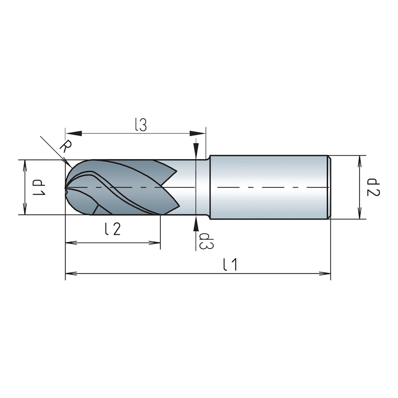SC Speedcut universal full radius cutter, long, optional, four blade, variable helix DIN 6527L - 2