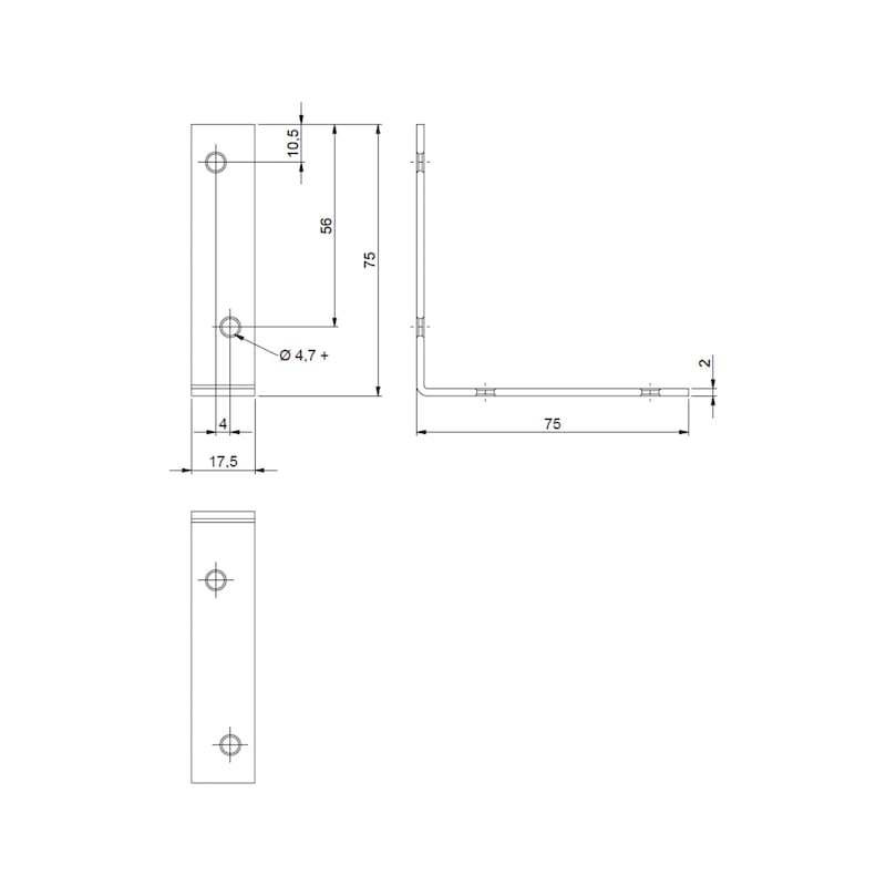 Chair and box angle bracket - CHR/CABBRKT-(A2K)-75/75MM