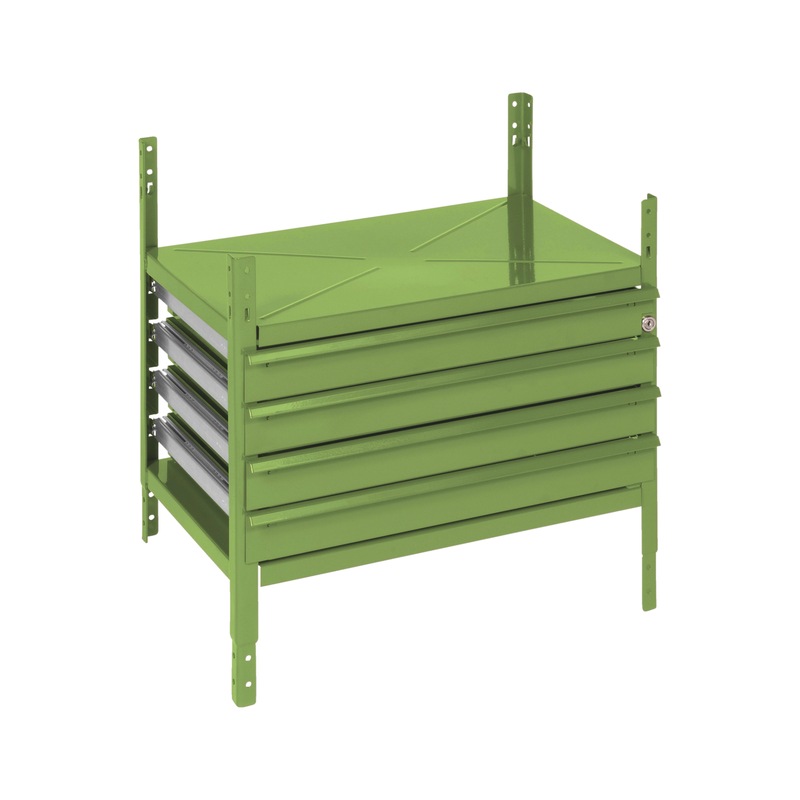 Drawer part, 4 compartments ORSY<SUP>®</SUP> 1 shelving system - DRWRCOMP-4FOLD-GREEN