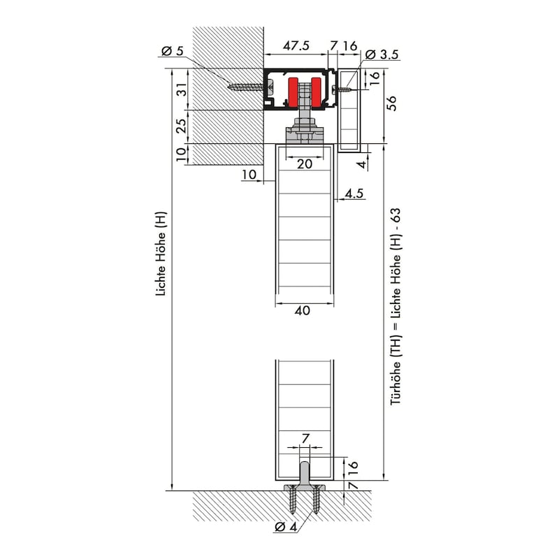 Zimmerschiebetürbeschlag REDOSLIDE Z100-H/Z100-HW für die Decken- und Wandmontage bei Holztüren - 5