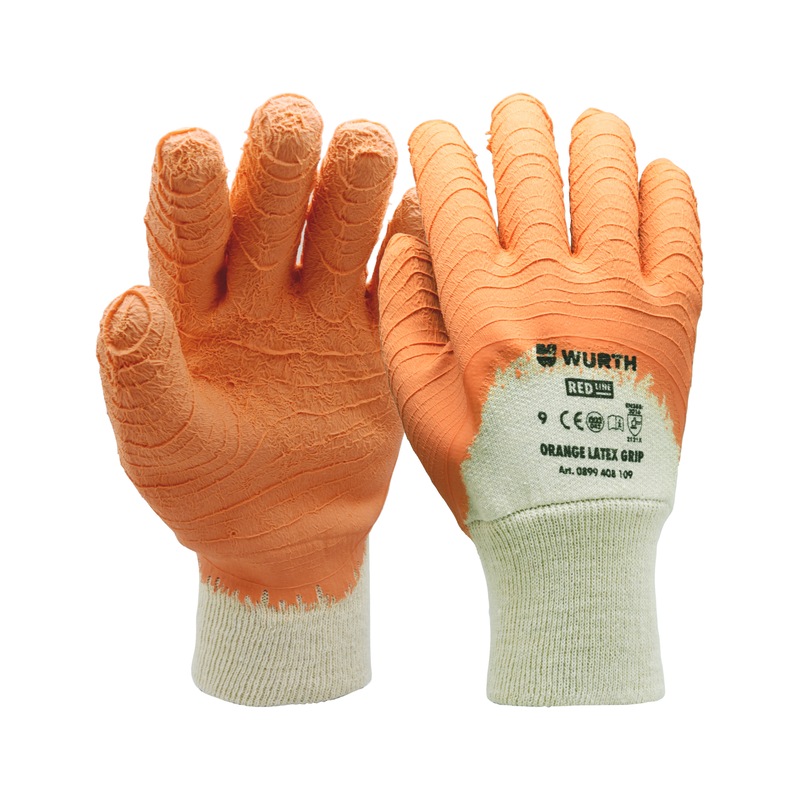 Protective glove Orange, latex grip - PROTGLOV-KNIT-LATEX-WHITE/ORANGE-SZ11