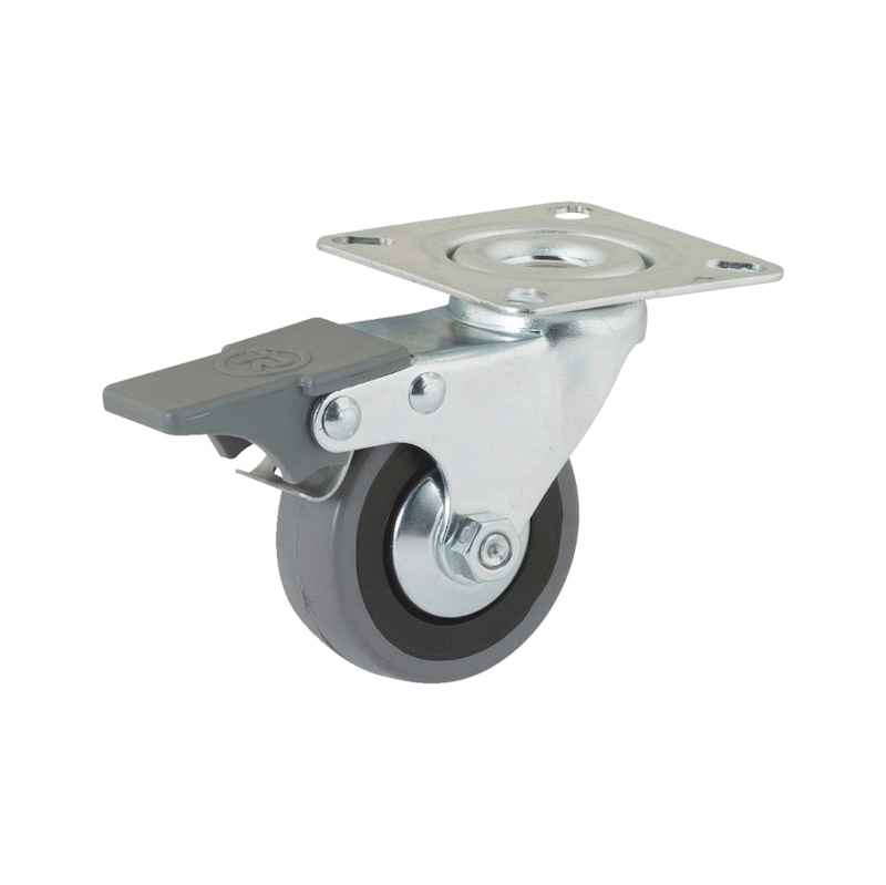 Castor with rotating plate and locking brake - SWIVMACSTR-LOK-SCRONPLT-D50-35KG