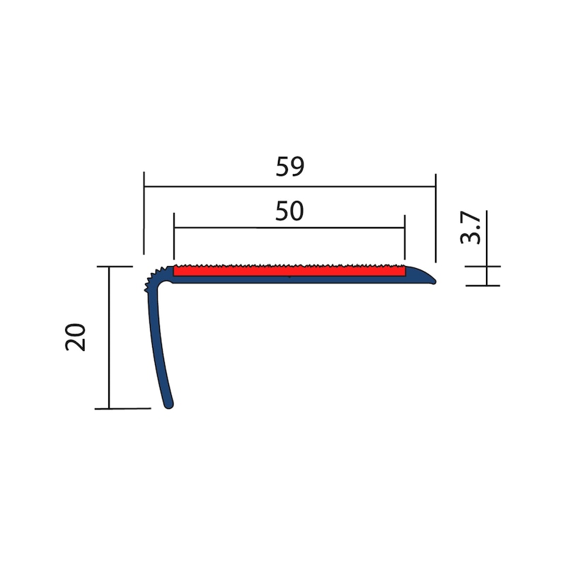 Profilé aluminium avec bande antidérapante pour nez de marche - PROFILE NEZ MARCHE C MIN. 59MMX1.5M-NOIR