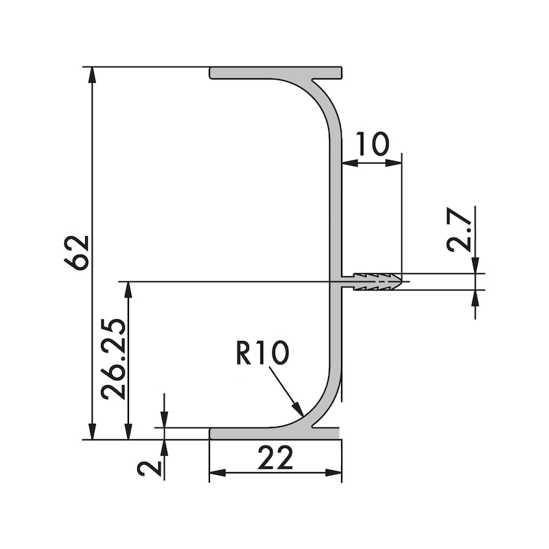 Verzonken aluminium handgreep, C-vorm, verticaal Voor kasten met greeploze fronten - 2