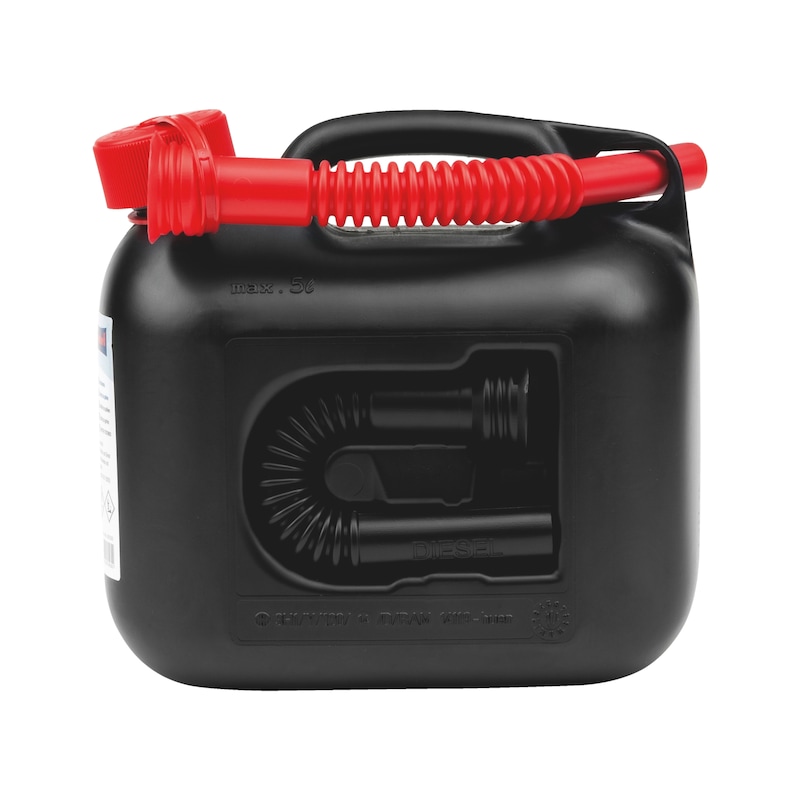 Fuel canister, 5 l With two discharge pipes for petrol and diesel - FUELCANI-BLACK-2DISCHARGEPIPES-5LTR