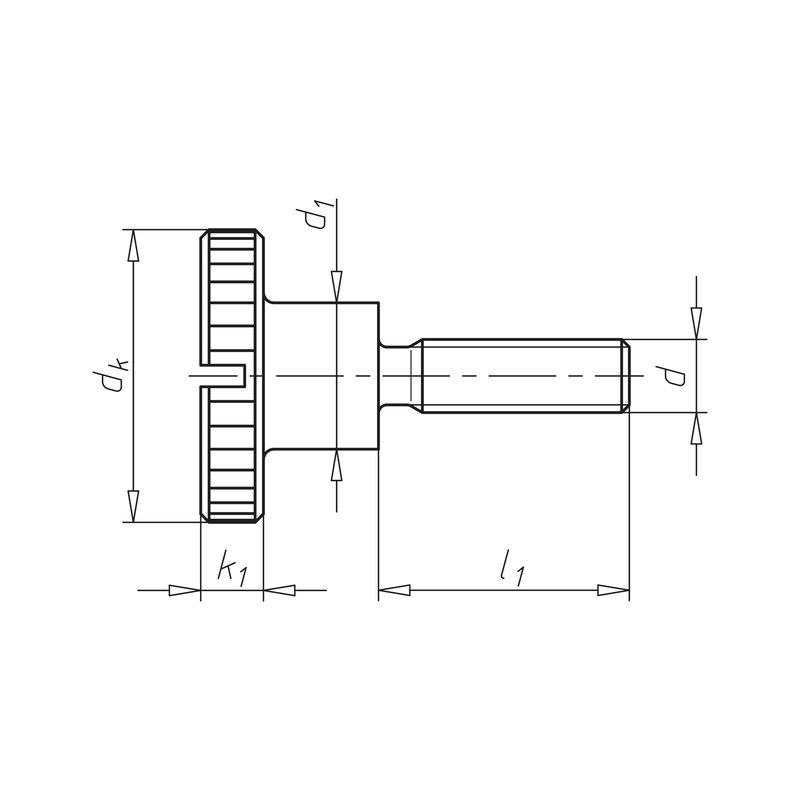 Rändelschraube, hohe Form mit Schlitz DIN 465, Edelstahl A1, blank - SHR-RAEND-DIN465-A1-M3X6