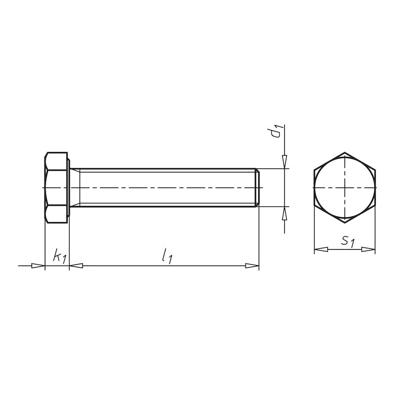 Sechskantschraube mit Gewinde bis Kopf DIN 933, Edelstahl A2 80, blank - 2