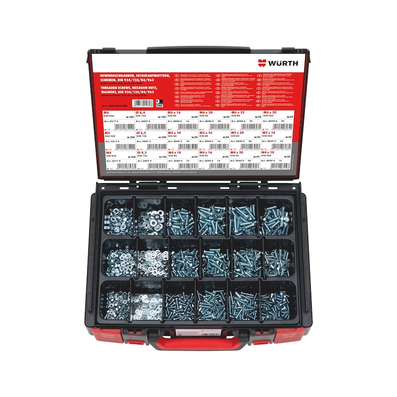 Countersunk head/cylinder head screws/hexagon nuts/washers Assortment in system case 4.4.1, 1,200 pieces. - 1