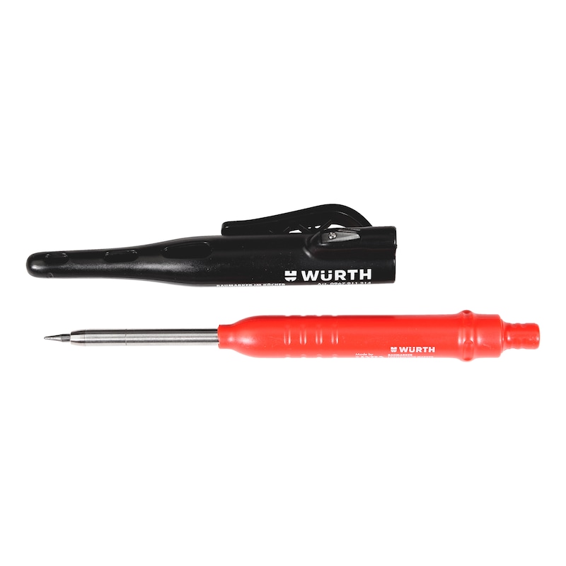 Construction marker in cap with integrated sharpener and belt clip - 1