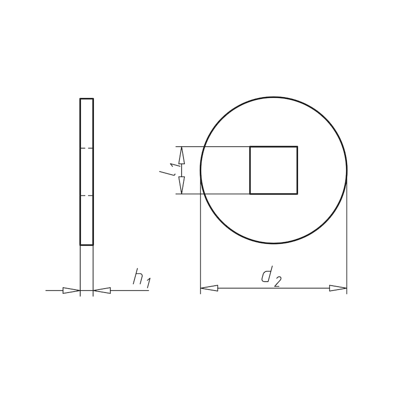 Skive med firkantet hul, hovedsageligt til trækonstruktioner DIN 440, varmgalvaniseret (hdg), med firkantet hul (form V) - 2