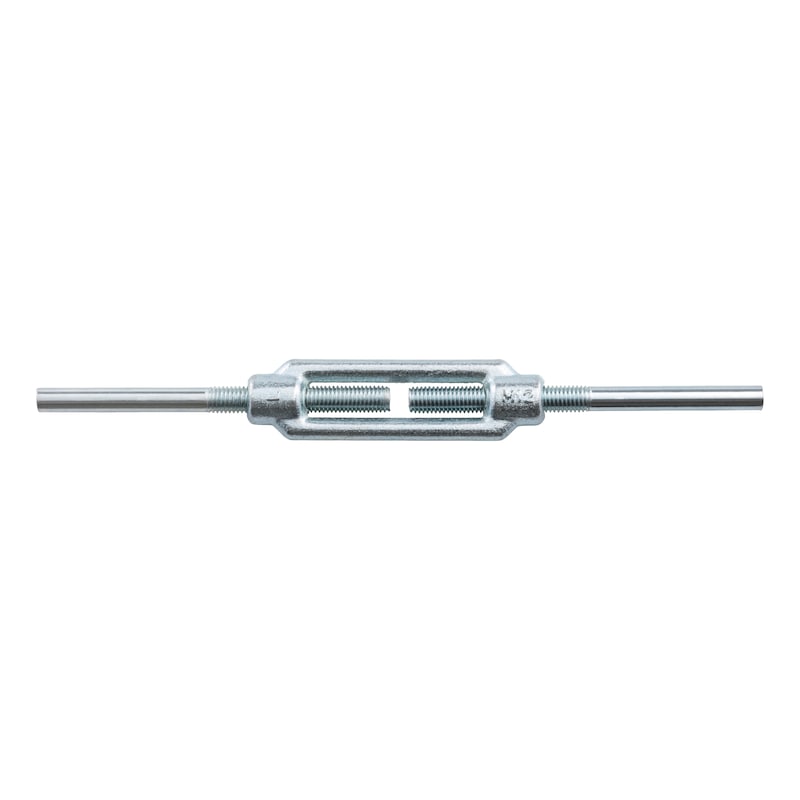 Turnbuckle, open form with welded ends DIN 1480, steel, zinc-plated, blue passivated (A2K) - TURNBUCKLE SLEEVE W.WELD.STUD M42