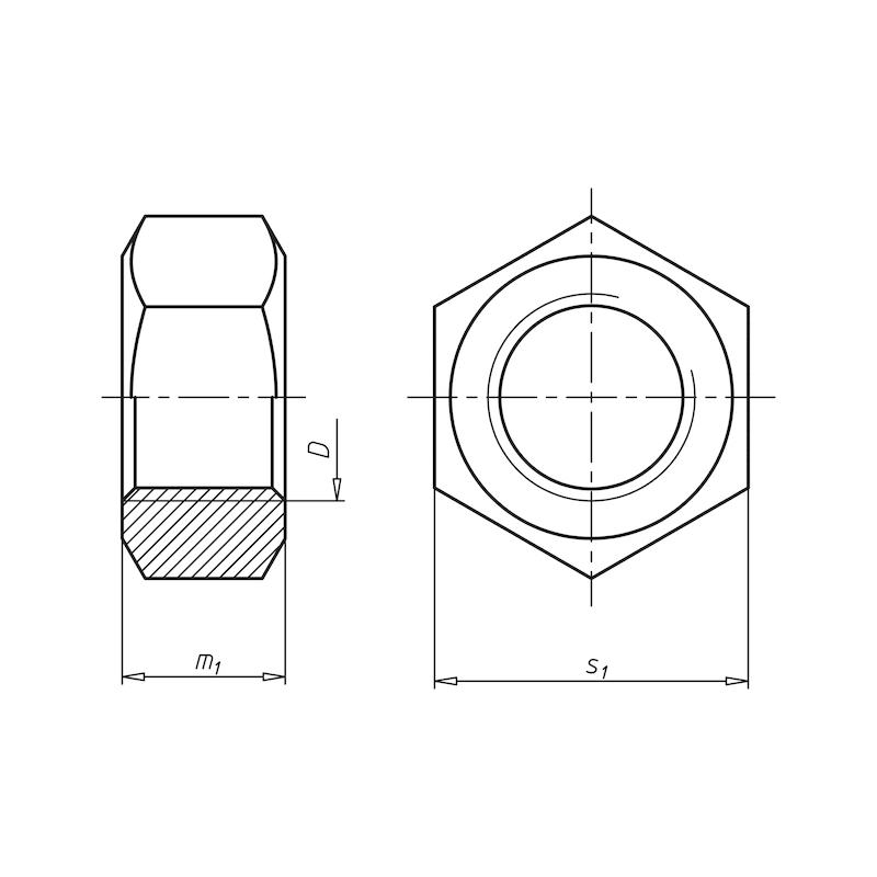 Sekskantmøtrik med fingevind ISO 8673, stål 8, ulegeret - 2