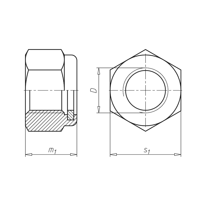 Sechskantmutter niedrige Form mit Klemmteil (nichtmetallischer Einsatz) ISO 10511, Stahl FK05 Zink-Nickel schwarz (ZNBHL) - 2