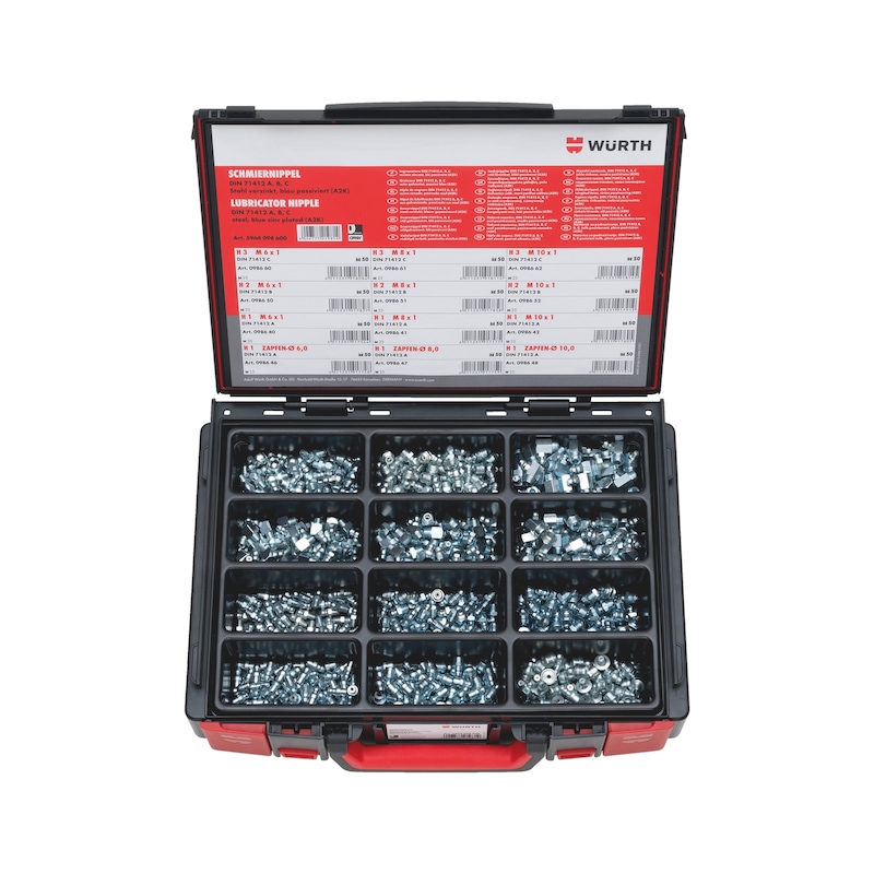 Grease nipple assortment DIN 71412 A, B, C 600&nbsp;pieces in system case 4.4.1. - 1