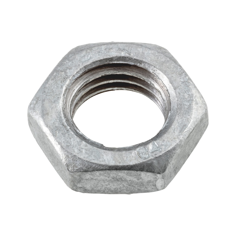 Hexagonal nut, low profile ISO 4035 steel 04, hot-dip galvanised (HDG) - 1