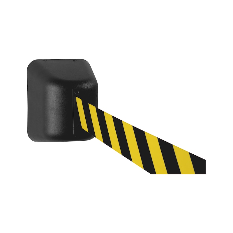 Wall cassette with belt pull-out for barriers - WARNTPE-UNIT-G-MET-BLCK-TAPE-50MM-Y/B-8M
