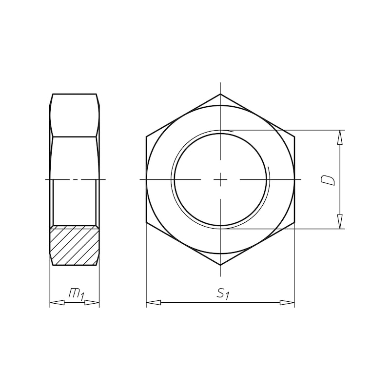 Sekskantmøtrik, lav profil ISO 4035, stål 04, ulegeret - 2