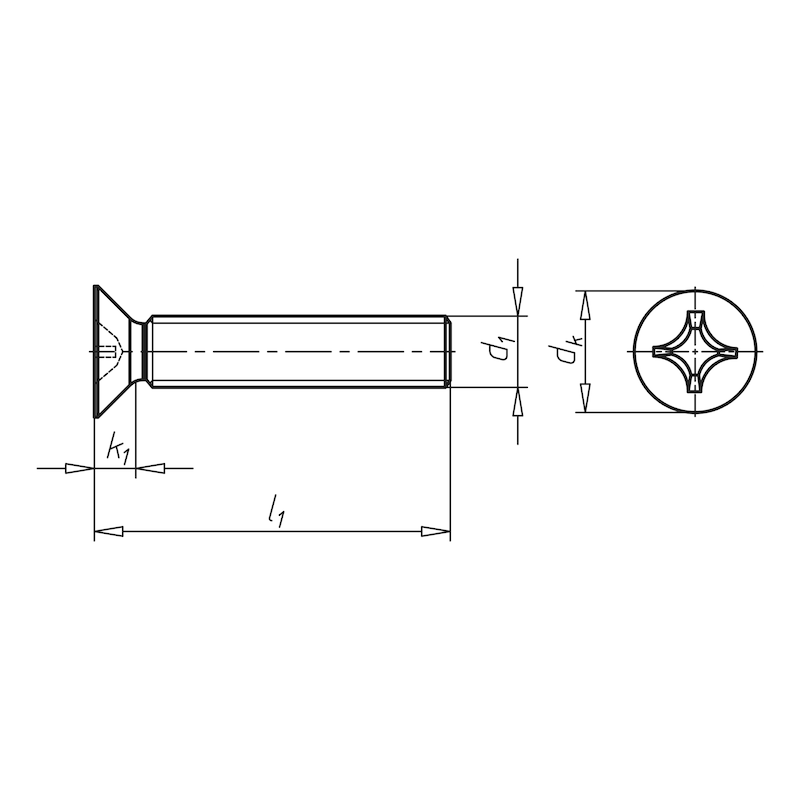 Countersunk head screw with recessed head, H DIN 965, steel 4.8, plain - SCR-CS-DIN965-4.8-H2-M5X12