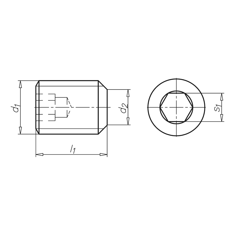 Pinolskrue med indvendig sekskant med flad ende ISO 4026, stål 45H, ulegeret - 2