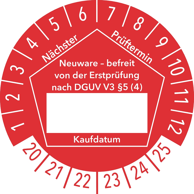 Inspection sticker for DGUV V3 electric machine