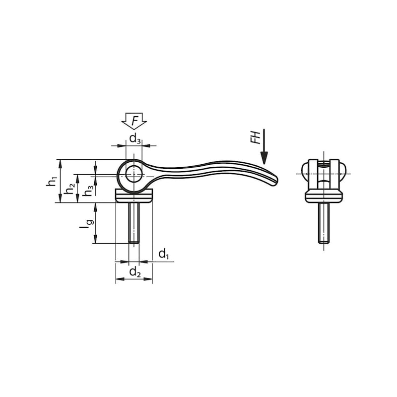 Aluminium eccentric lever with male thread - 2