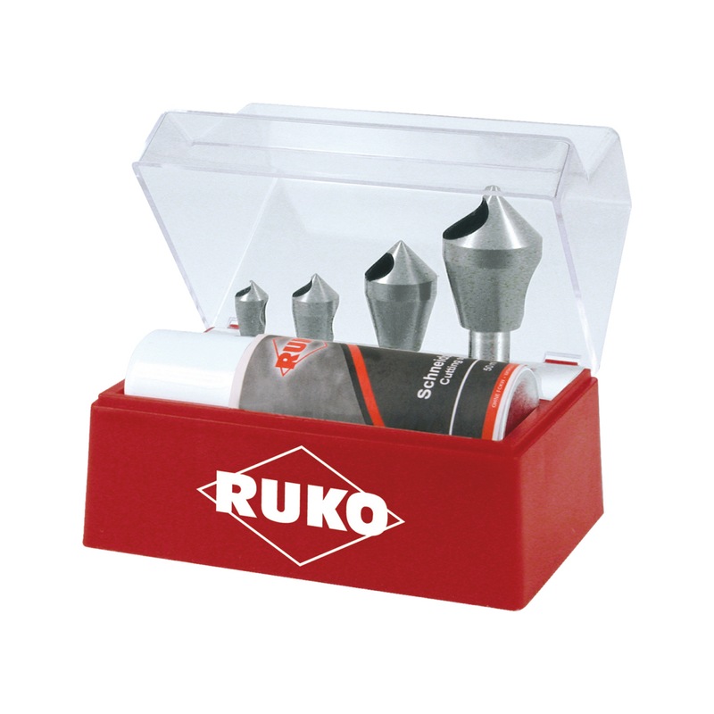 Cross-hole countersink assortment Ruko 102310E conical and countersink deburring tool set with cross hole 90° HSCo, 5 pieces