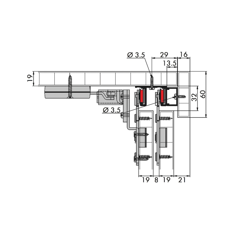 Redoslide M30-HC kit de quincaillerie pour porte coulissante de meuble Pour 2 portes - 6