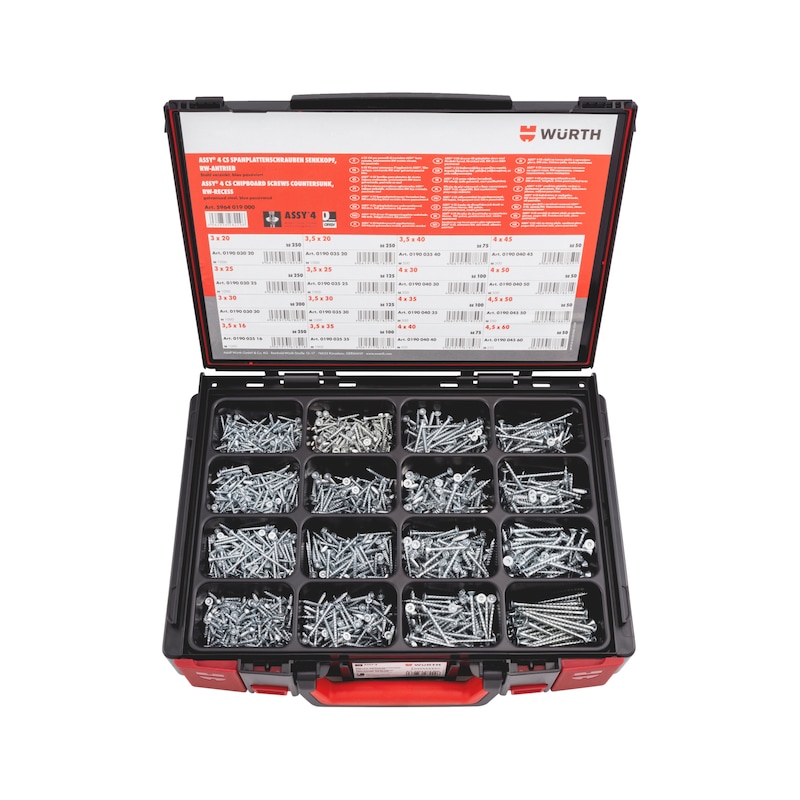 ASSY<SUP>®</SUP> 4 CS fittings screw assortment Zinc-plated steel full thread countersunk head 2100 pieces in system case - 1