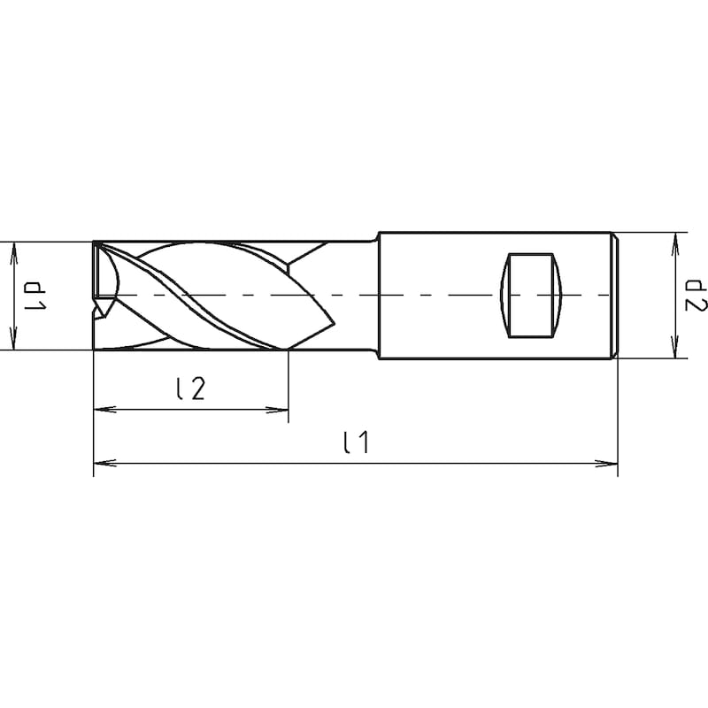 Schaftfräser HSCo, lang, zentrumschneidend DIN 844L - 2